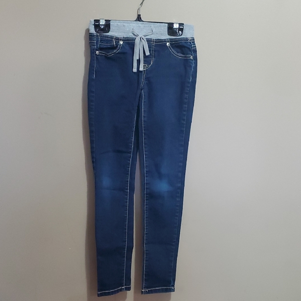 Women's Blue Jeans with Gray Waistband